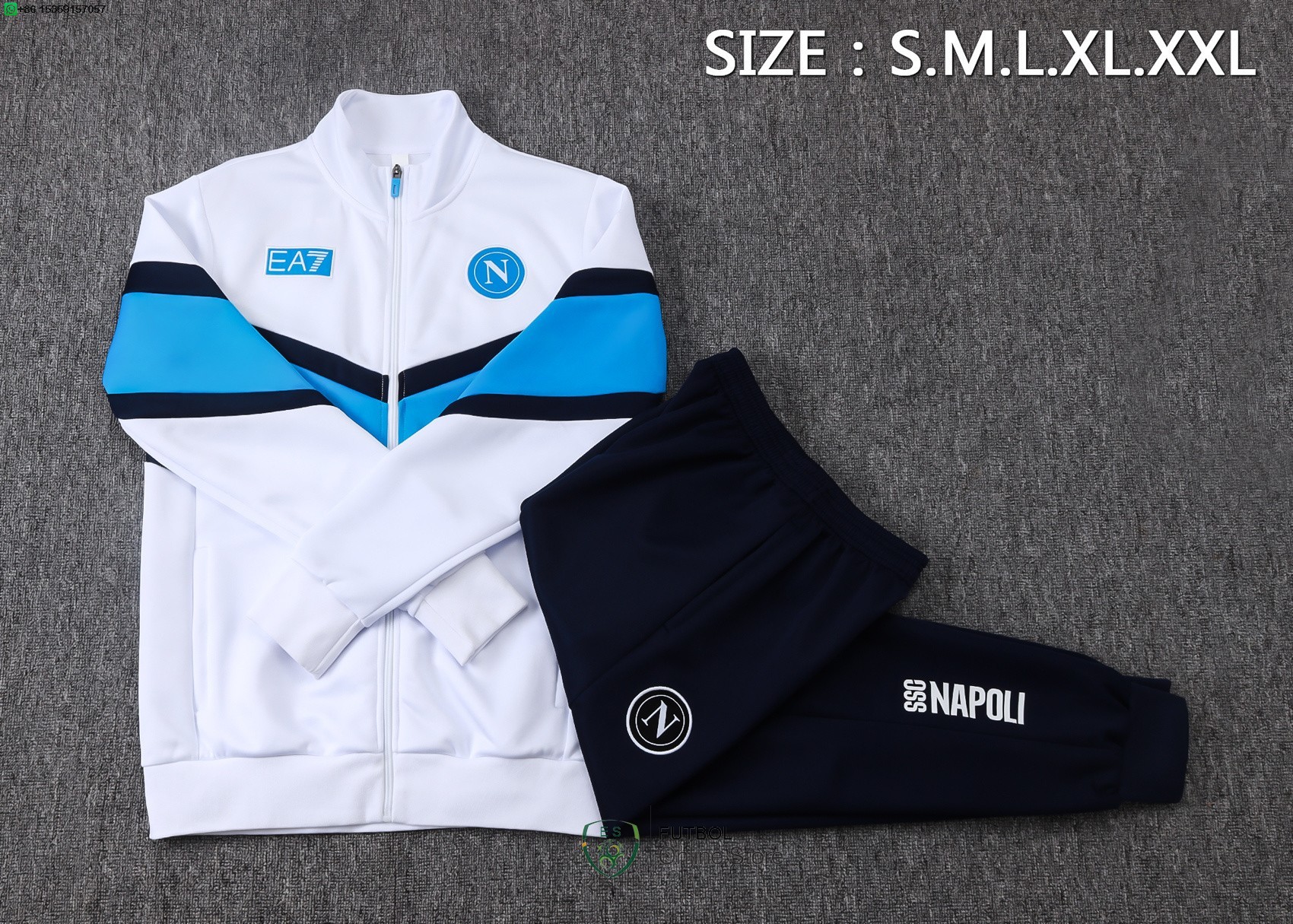 Conjunto Completo Ropa Deportiva Con Cremallera Larga Napoli 25/2026 Blanco Azul