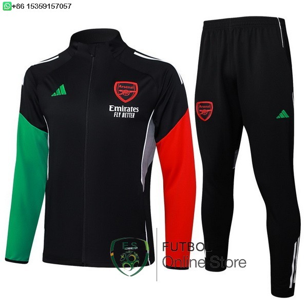 Conjunto Completo Ropa Deportiva Con Cremallera Larga Ninos Arsenal 25/2026 Negro Verde Rojo