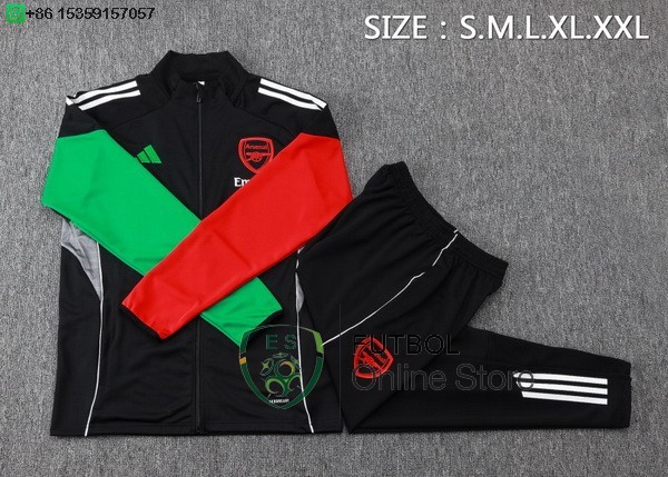 Conjunto Completo Ropa Deportiva Con Cremallera Larga Ninos Arsenal 25/2026 Negro Verde Rojo