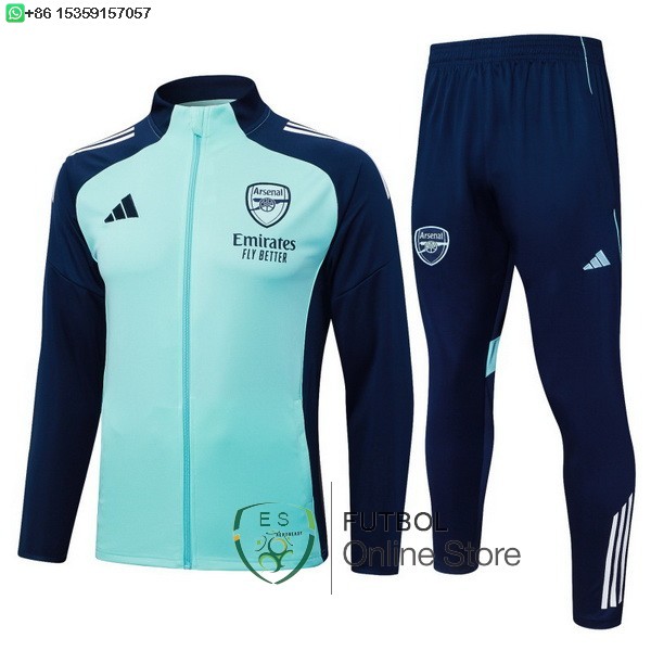 Conjunto Completo Ropa Deportiva Con Cremallera Larga Ninos Arsenal 25/2026 Verde Claro Azul