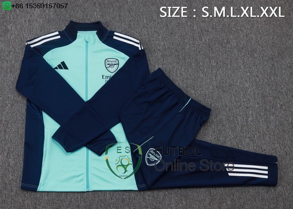 Conjunto Completo Ropa Deportiva Con Cremallera Larga Ninos Arsenal 25/2026 Verde Claro Azul