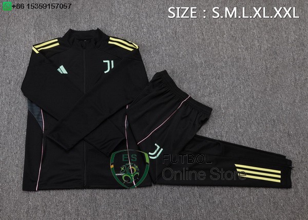 Conjunto Completo Ropa Deportiva Con Cremallera Larga Ninos Juventus 25/2026 Negro Rosa