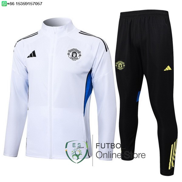Conjunto Completo Ropa Deportiva Con Cremallera Larga Ninos Manchester United 25/2026 Blanco Azul Negro