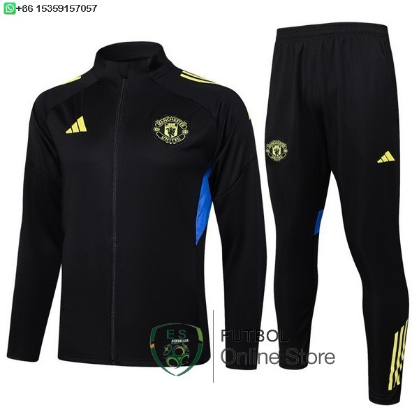 Conjunto Completo Ropa Deportiva Con Cremallera Larga Ninos Manchester United 25/2026 Negro Amarillo Azul