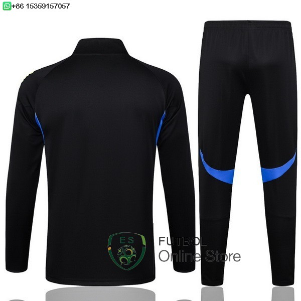 Conjunto Completo Ropa Deportiva Con Cremallera Larga Ninos Manchester United 25/2026 Negro Amarillo Azul