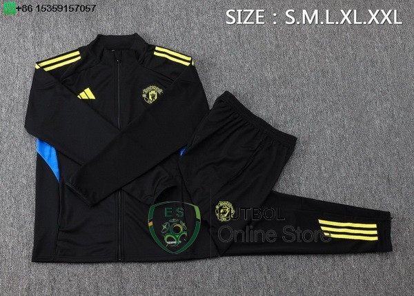 Conjunto Completo Ropa Deportiva Con Cremallera Larga Ninos Manchester United 25/2026 Negro Amarillo Azul