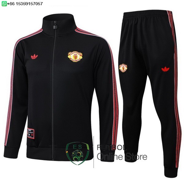 Conjunto Completo Ropa Deportiva Con Cremallera Larga Ninos Manchester United 25/2026 Negro III Rojo