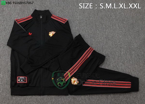 Conjunto Completo Ropa Deportiva Con Cremallera Larga Ninos Manchester United 25/2026 Negro III Rojo