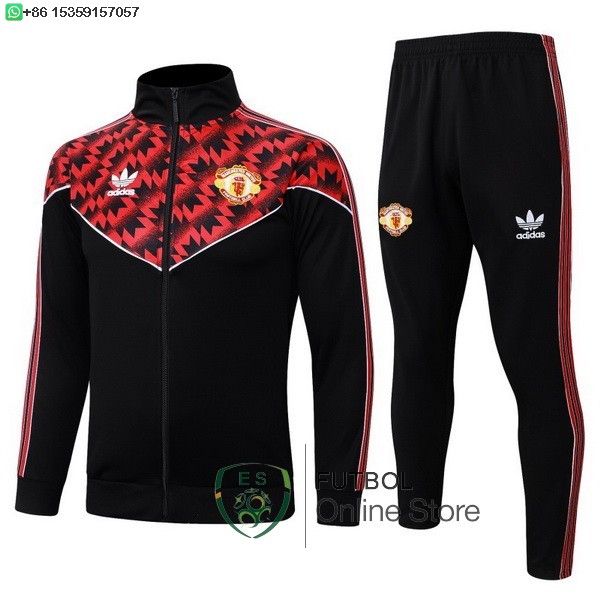 Conjunto Completo Ropa Deportiva Con Cremallera Larga Ninos Manchester United 25/2026 Negro II Rojo