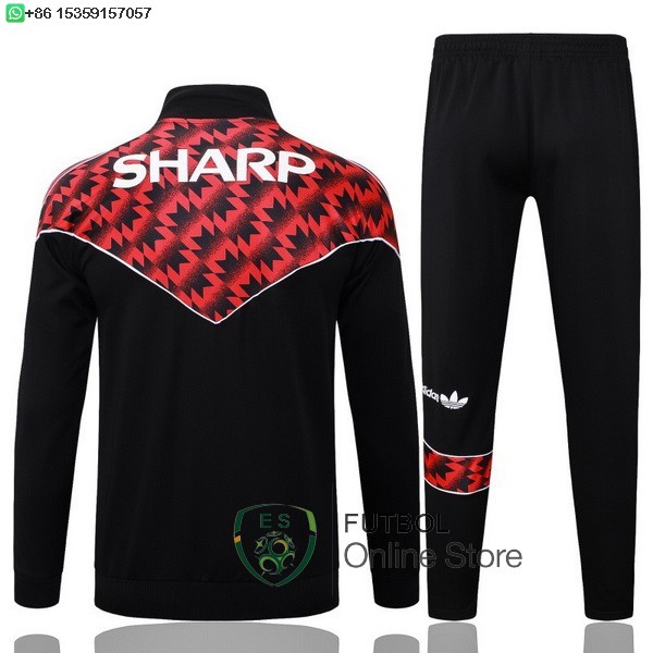Conjunto Completo Ropa Deportiva Con Cremallera Larga Ninos Manchester United 25/2026 Negro II Rojo