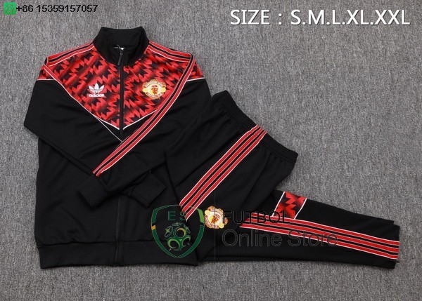 Conjunto Completo Ropa Deportiva Con Cremallera Larga Ninos Manchester United 25/2026 Negro II Rojo