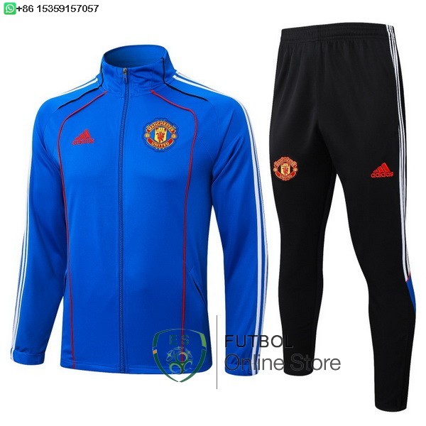 Conjunto Completo Ropa Deportiva Con Cremallera Larga Ninos Manchester United 25/2026 Negro I Azul