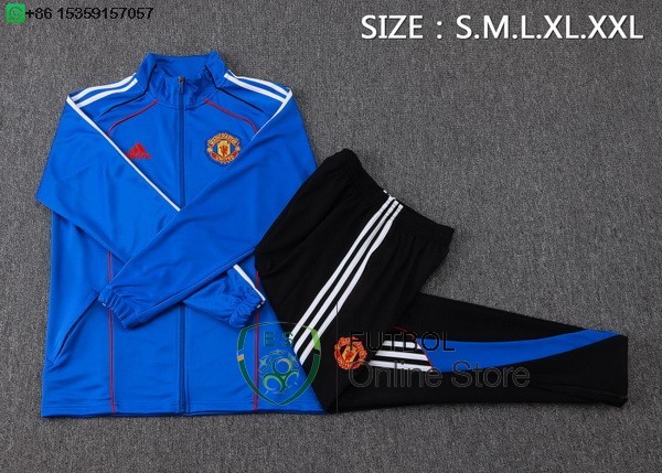Conjunto Completo Ropa Deportiva Con Cremallera Larga Ninos Manchester United 25/2026 Negro I Azul