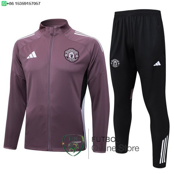 Conjunto Completo Ropa Deportiva Con Cremallera Larga Ninos Manchester United 25/2026 Purpura Negro