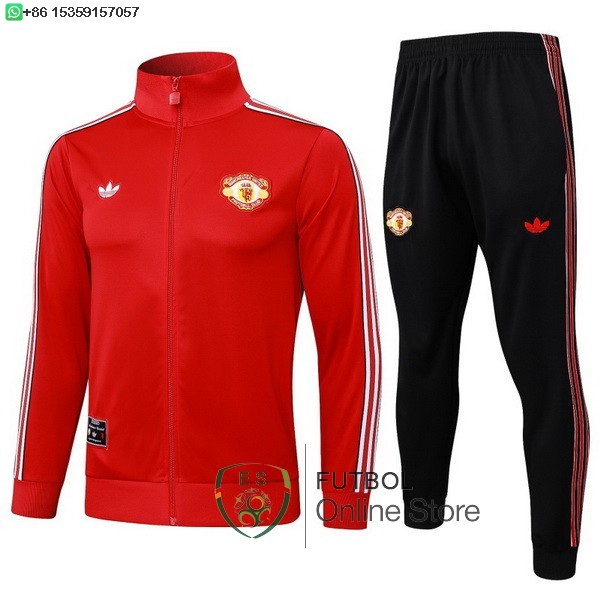Conjunto Completo Ropa Deportiva Con Cremallera Larga Ninos Manchester United 25/2026 Rojo I Negro