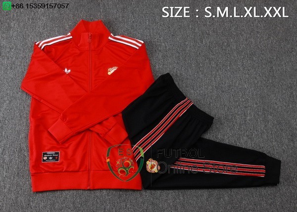 Conjunto Completo Ropa Deportiva Con Cremallera Larga Ninos Manchester United 25/2026 Rojo I Negro