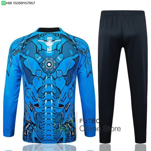 Conjunto Completo Ropa Deportiva Con Cremallera Larga Ninos Napoli 25/2026 Azul Negro