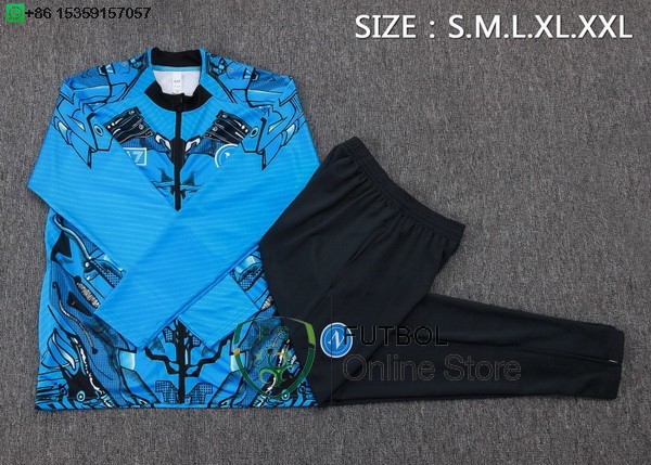 Conjunto Completo Ropa Deportiva Con Cremallera Larga Ninos Napoli 25/2026 Azul Negro