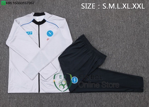 Conjunto Completo Ropa Deportiva Con Cremallera Larga Ninos Napoli 25/2026 Blanco Negro