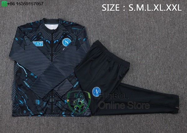 Conjunto Completo Ropa Deportiva Con Cremallera Larga Ninos Napoli 25/2026 Gris Negro