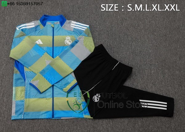 Conjunto Completo Ropa Deportiva Con Cremallera Larga Ninos Real Madrid 25/2026 Azul Amarillo Negro