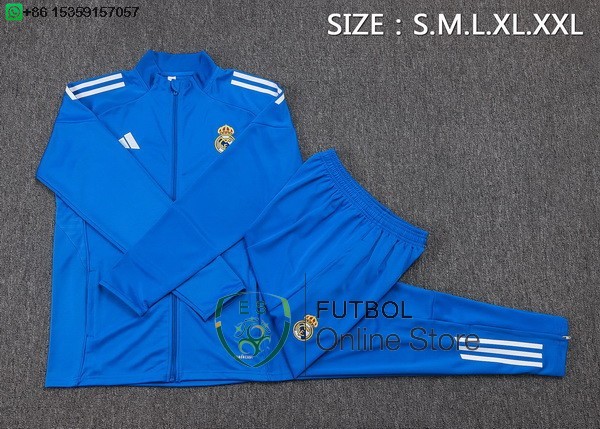 Conjunto Completo Ropa Deportiva Con Cremallera Larga Ninos Real Madrid 25/2026 Azul Blanco