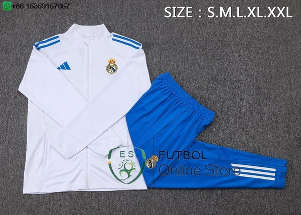 Conjunto Completo Ropa Deportiva Con Cremallera Larga Ninos Real Madrid 25/2026 Blanco Azul