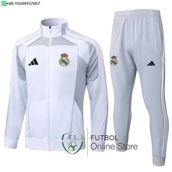 Conjunto Completo Ropa Deportiva Con Cremallera Larga Ninos Real Madrid 25/2026 Blanco I Gris