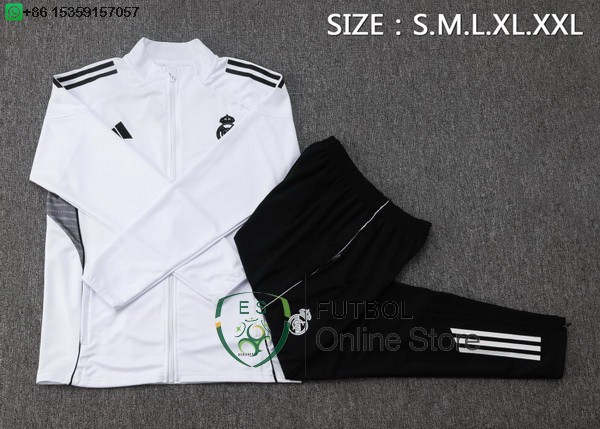 Conjunto Completo Ropa Deportiva Con Cremallera Larga Ninos Real Madrid 25/2026 Blanco Negro