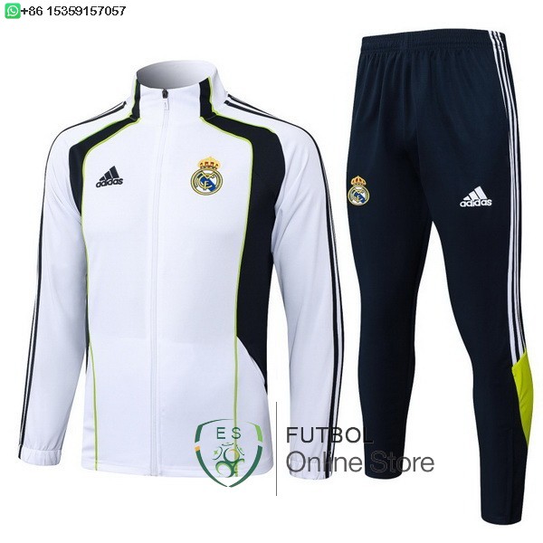 Conjunto Completo Ropa Deportiva Con Cremallera Larga Ninos Real Madrid 25/2026 Blanco Negro Verde