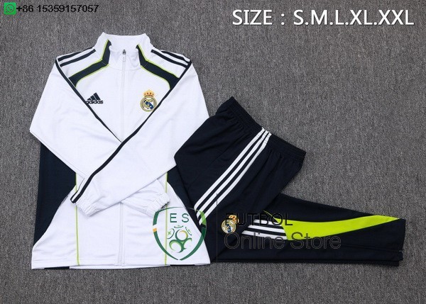 Conjunto Completo Ropa Deportiva Con Cremallera Larga Ninos Real Madrid 25/2026 Blanco Negro Verde