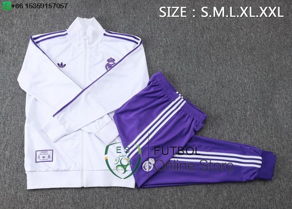 Conjunto Completo Ropa Deportiva Con Cremallera Larga Ninos Real Madrid 25/2026 Blanco Purpura