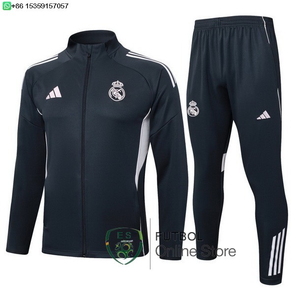 Conjunto Completo Ropa Deportiva Con Cremallera Larga Ninos Real Madrid 25/2026 Gris Marino