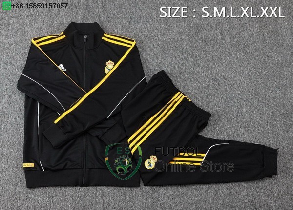 Conjunto Completo Ropa Deportiva Con Cremallera Larga Ninos Real Madrid 25/2026 Negro Amarillo