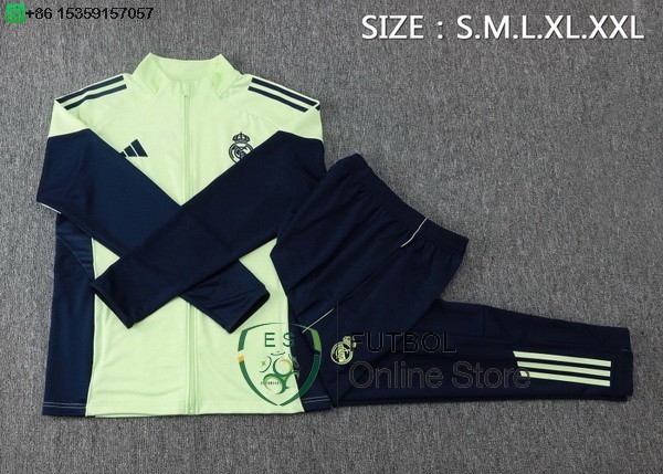 Conjunto Completo Ropa Deportiva Con Cremallera Larga Ninos Real Madrid 25/2026 Verde Claro