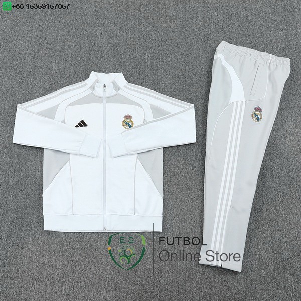 Conjunto Completo Ropa Deportiva Con Cremallera Larga Real Madrid Real Madrid 25/2026 Blanco Gris