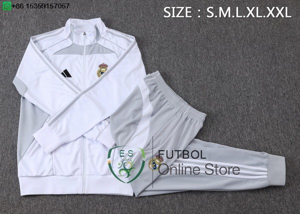 Conjunto Completo Ropa Deportiva Con Cremallera Larga Real Madrid Real Madrid 25/2026 Blanco I Gris