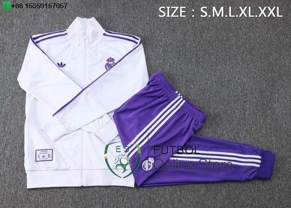 Conjunto Completo Ropa Deportiva Con Cremallera Larga Real Madrid Real Madrid 25/2026 Blanco Purpura