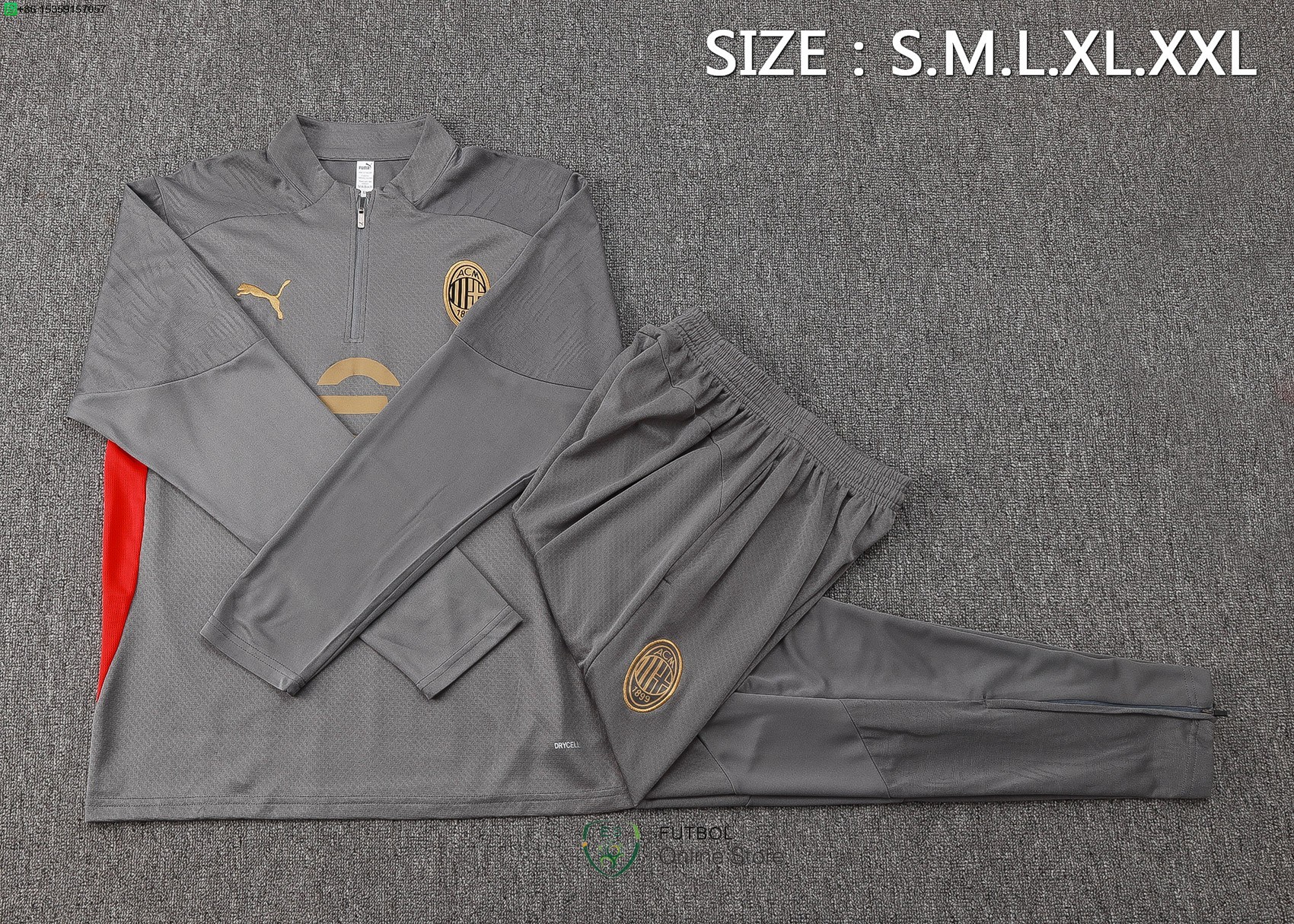 Conjunto Completo Sudadera Entrenamiento AC Milan 24/2025 Gris Rojo