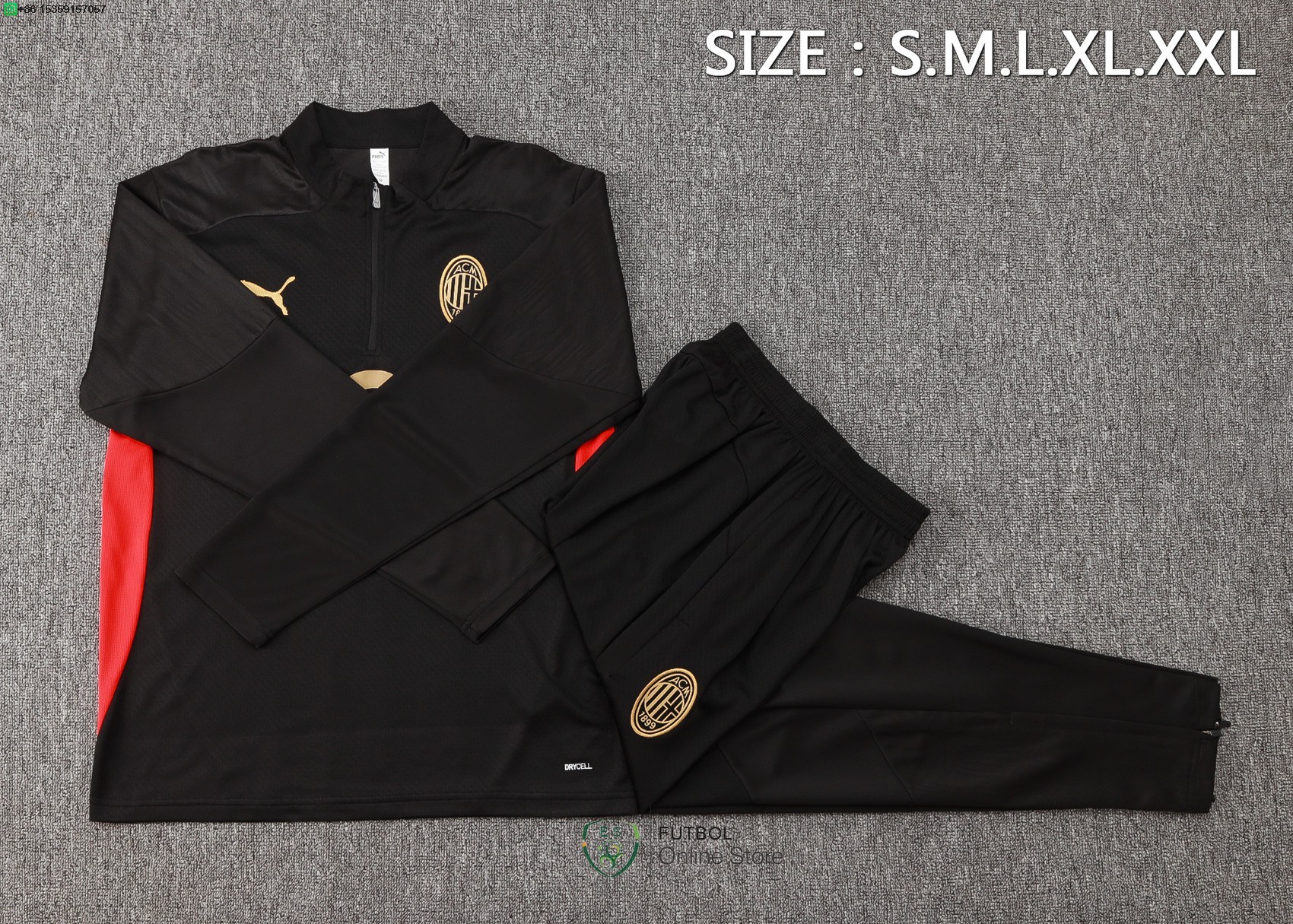 Conjunto Completo Sudadera Entrenamiento AC Milan 24/2025 Negro Rojo