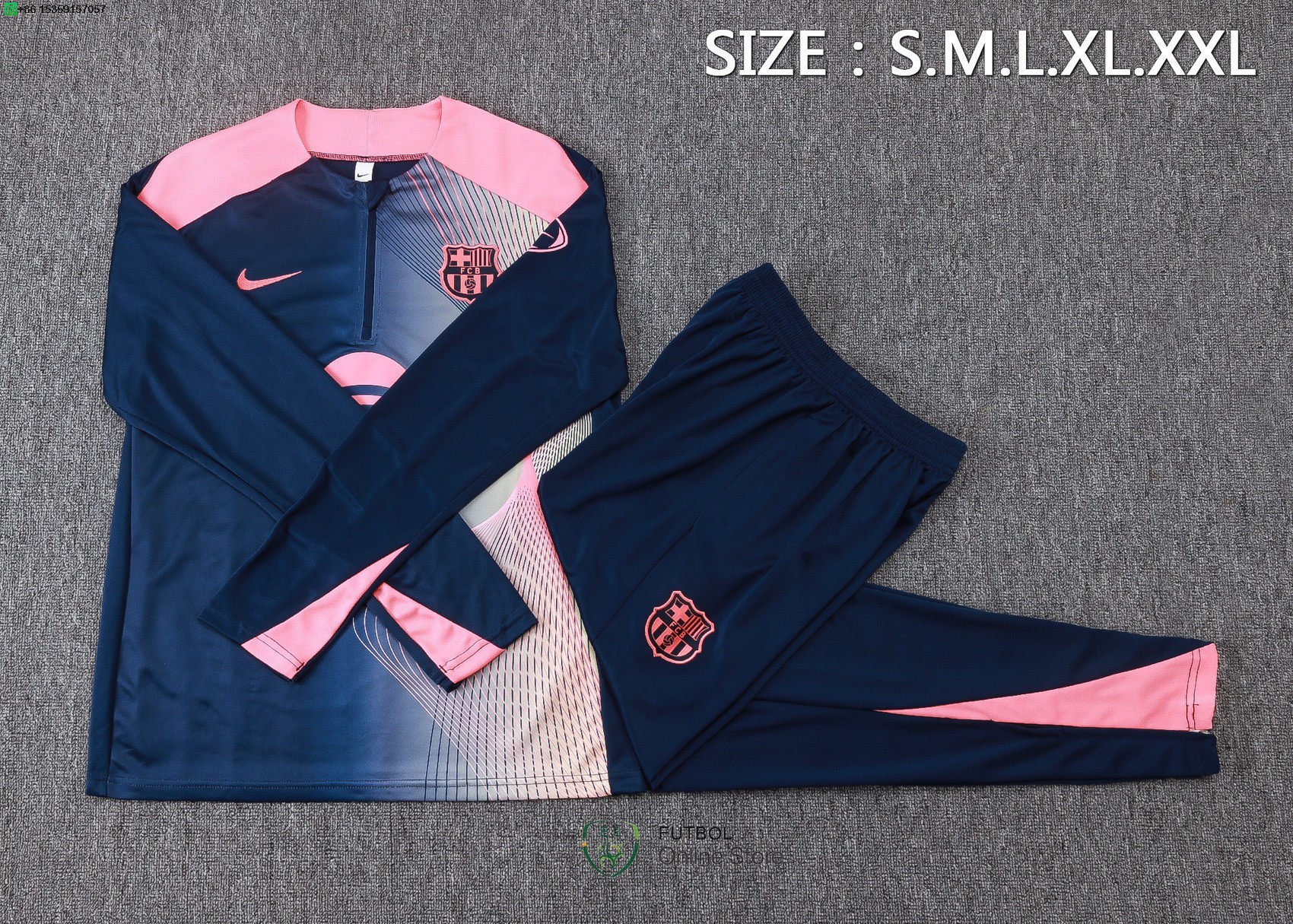Conjunto Completo Sudadera Entrenamiento Barcelona 25/2026 Azul Marino I Rosa