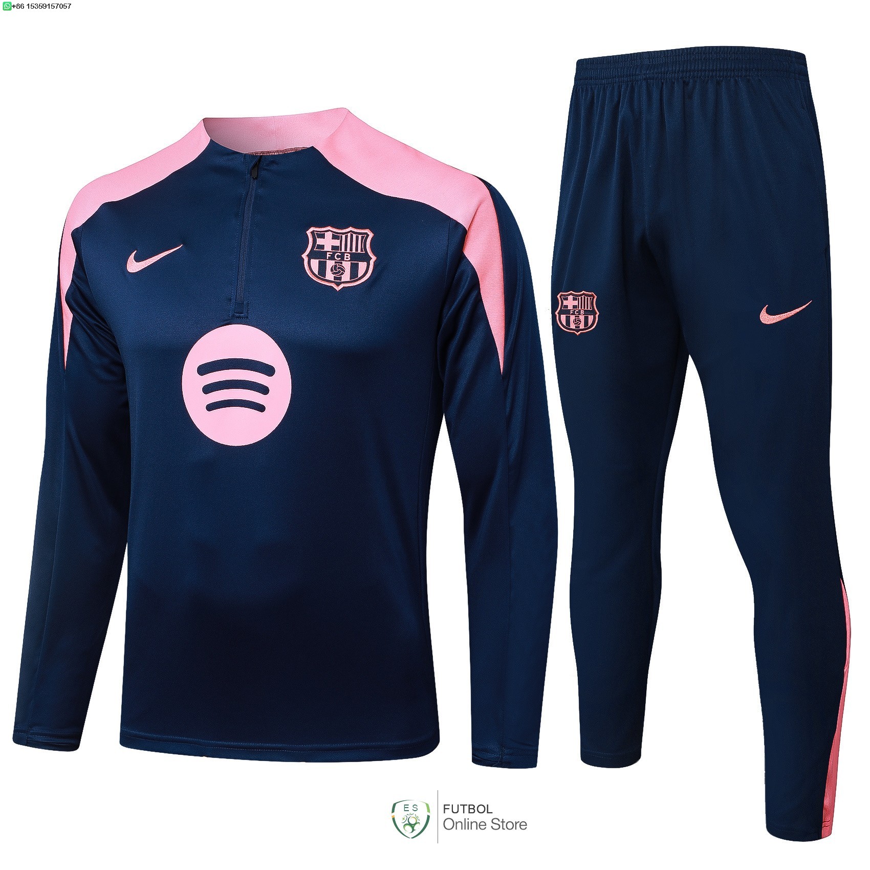 Conjunto Completo Sudadera Entrenamiento Barcelona 25/2026 Azul Marino Rosa