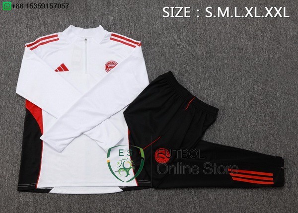 Conjunto Completo Sudadera Entrenamiento Bayern Munich 25/2026 Blanco Rojo
