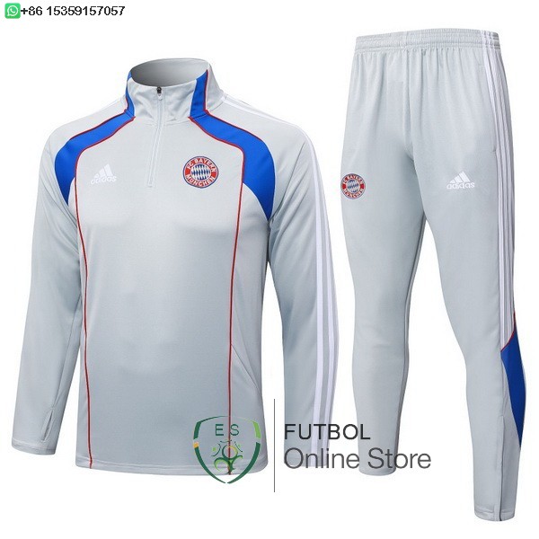 Conjunto Completo Sudadera Entrenamiento Bayern Munich 25/2026 Gris Azul Conjunto Completo Sudadera Entrenamiento Bayern Munich 25/2026 Gris Azul