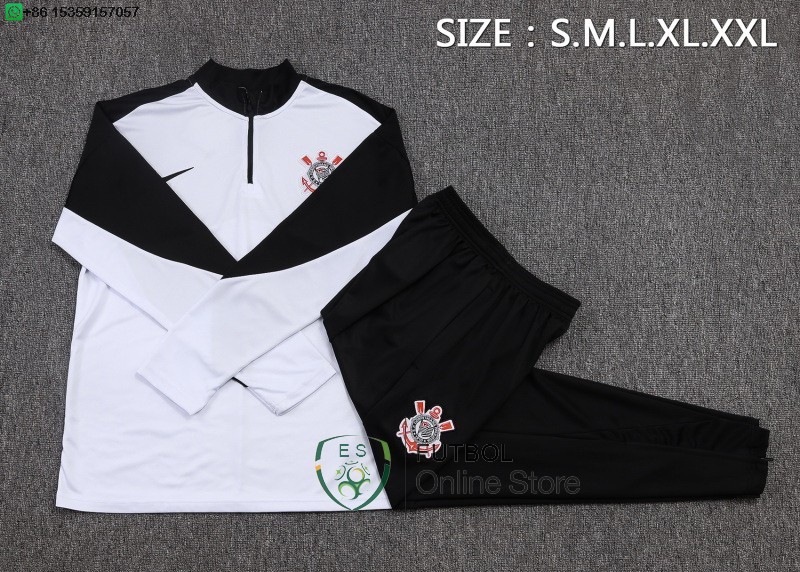 Conjunto Completo Sudadera Entrenamiento Corinthians Paulista 25/2026 Blanco Negro