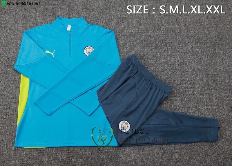 Conjunto Completo Sudadera Entrenamiento Manchester City 24/2025 Azul Gris