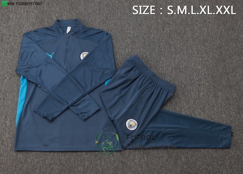 Conjunto Completo Sudadera Entrenamiento Manchester City 24/2025 Gris Azul
