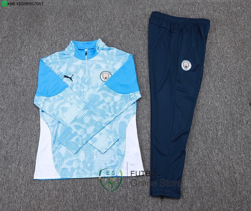 Conjunto Completo Sudadera Entrenamiento Manchester City 25/2026 Azul Gris