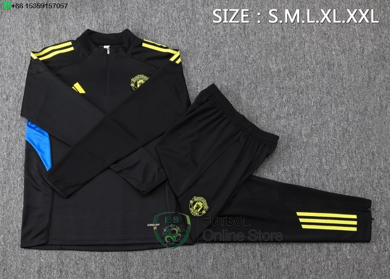 Conjunto Completo Sudadera Entrenamiento Manchester United 25/2026 Negro Amarillo