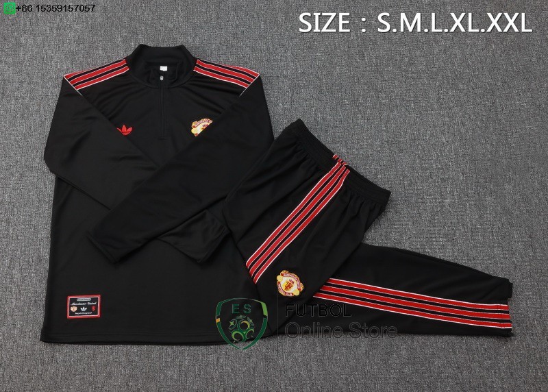 Conjunto Completo Sudadera Entrenamiento Manchester United 25/2026 Negro Rojo